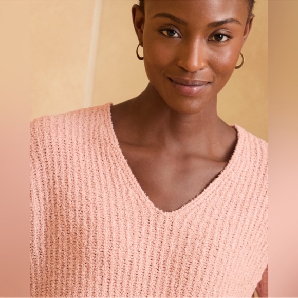 NWT EILEEN FISHER Organic Cotton V-Neck Sweater Color Powder Sz L - Picture 3 of 8